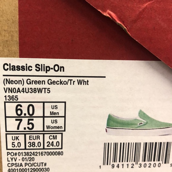 Vans Classic Slip On Neon Green Gecko/White Shoes - Picture 13 of 14